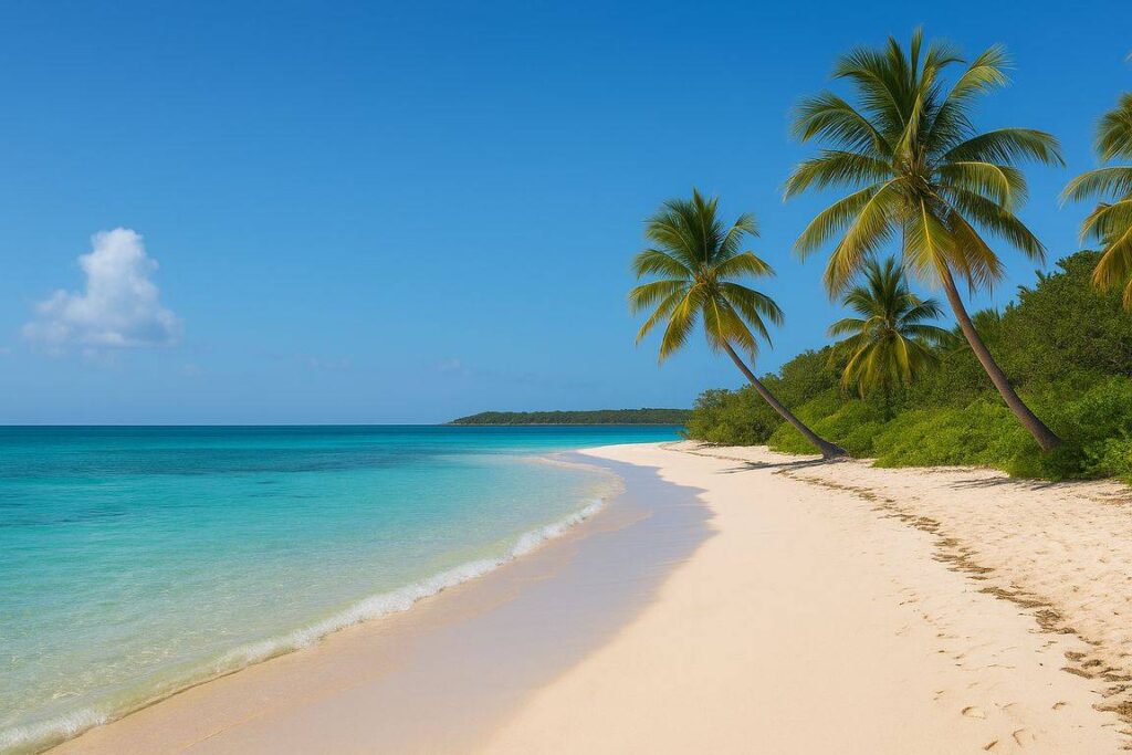Playa paradisíaca en los cayos de Cuba con aguas turquesas y palmeras